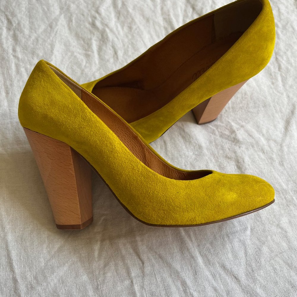 Madewell Chartreuse Suede Block Heel Pumps (Sz 8)